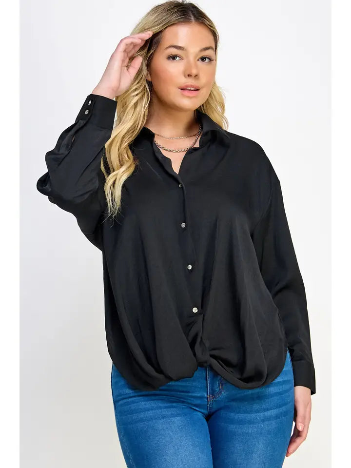 Plus Size Satin Twist Front Shirt