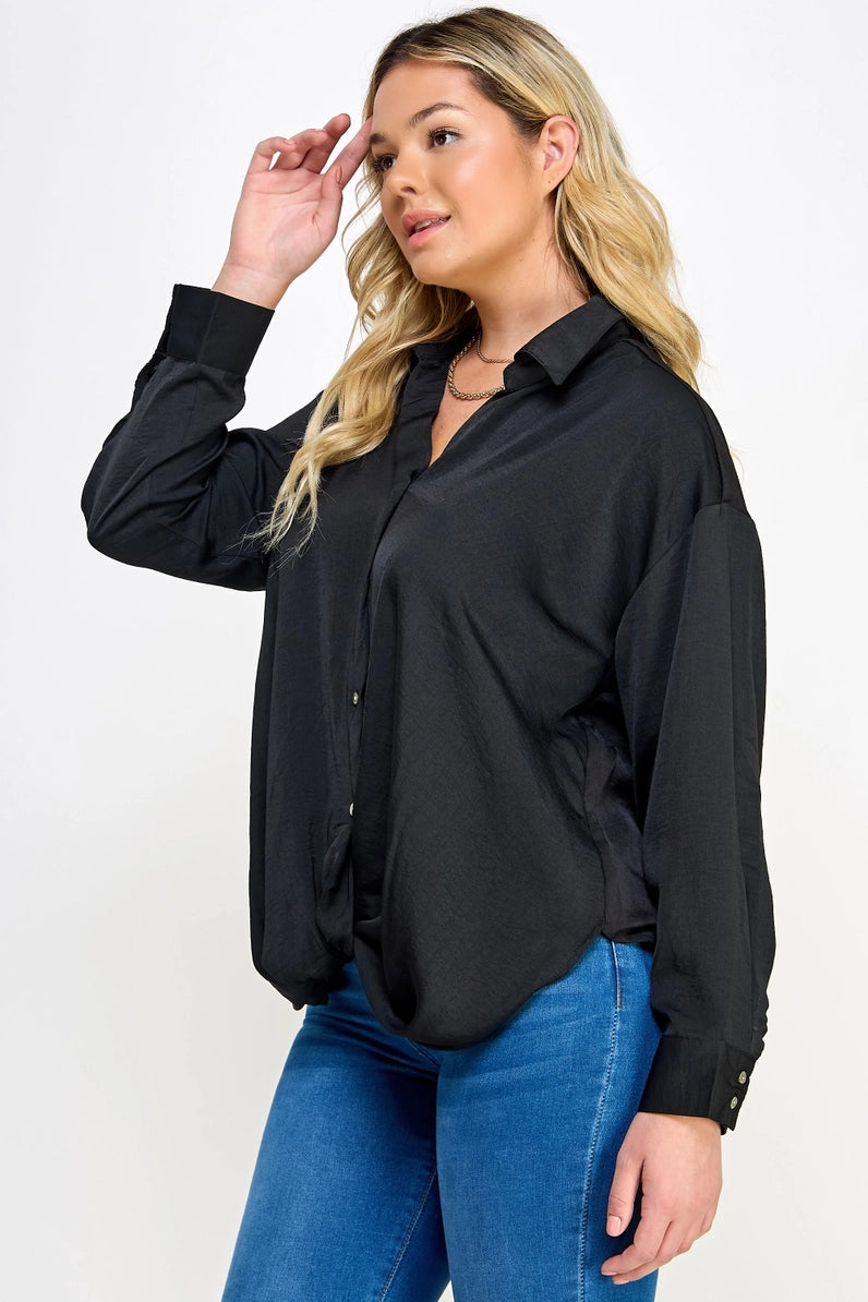 Plus Size Satin Twist Front Shirt