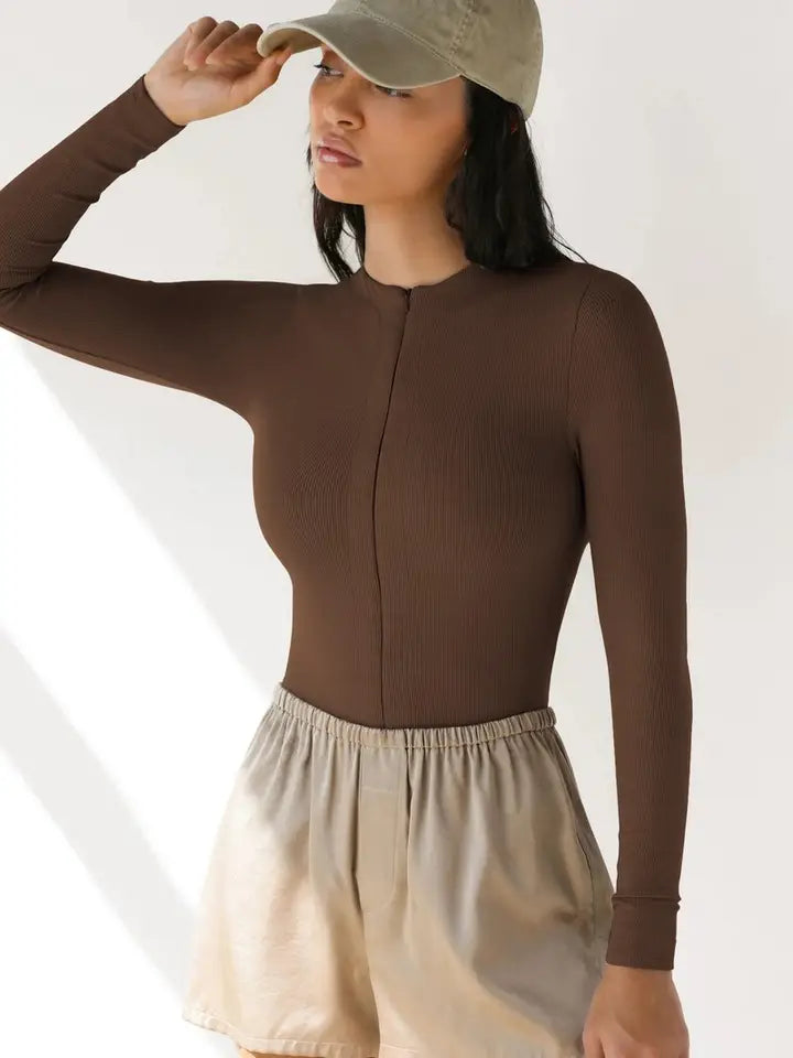Sexy Zip Up Long Sleeve  Tops