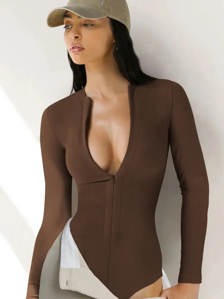 Sexy Zip Up Long Sleeve  Tops