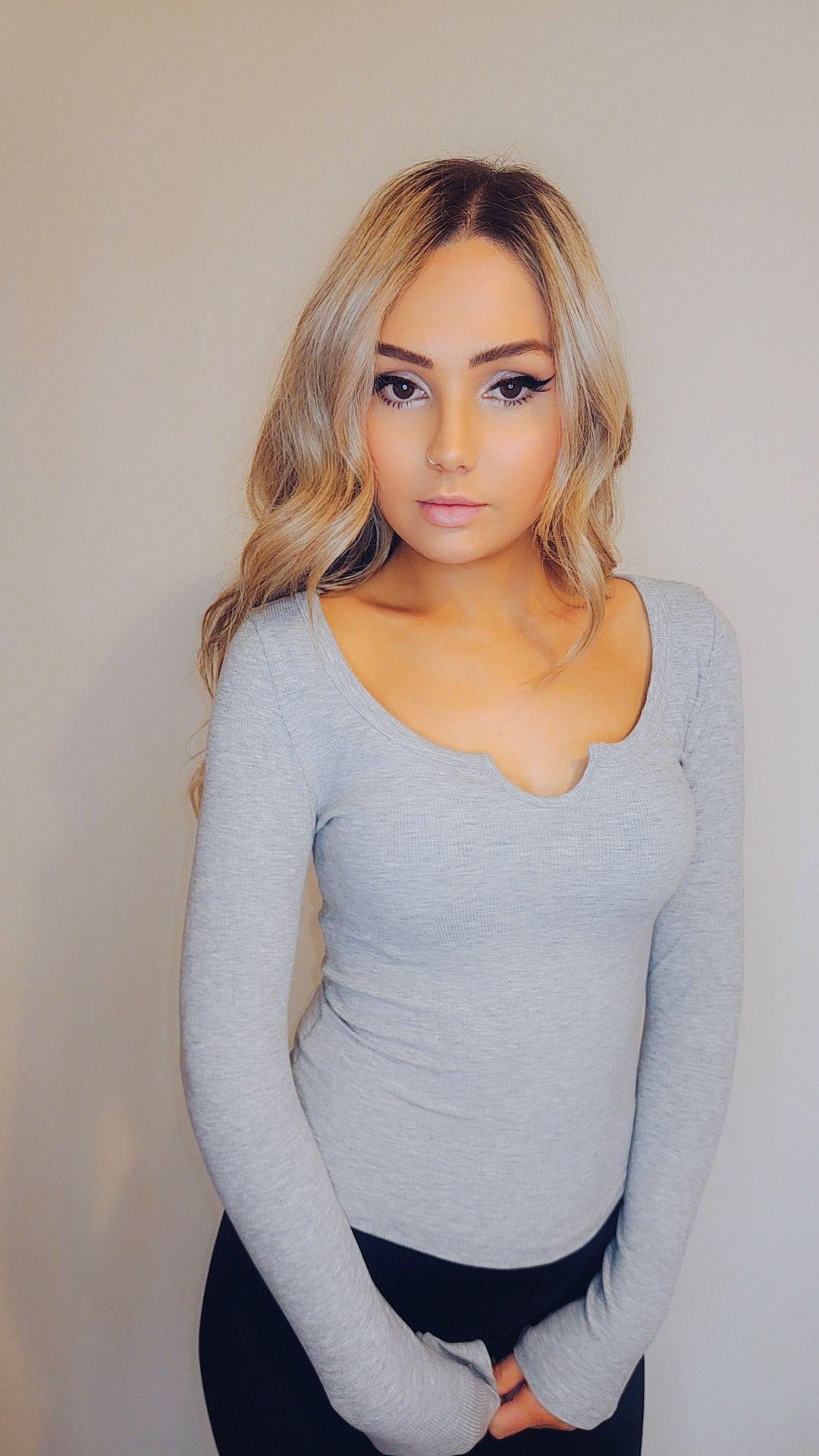 Women's Slim Fit Ribbed Long Sleeve Top