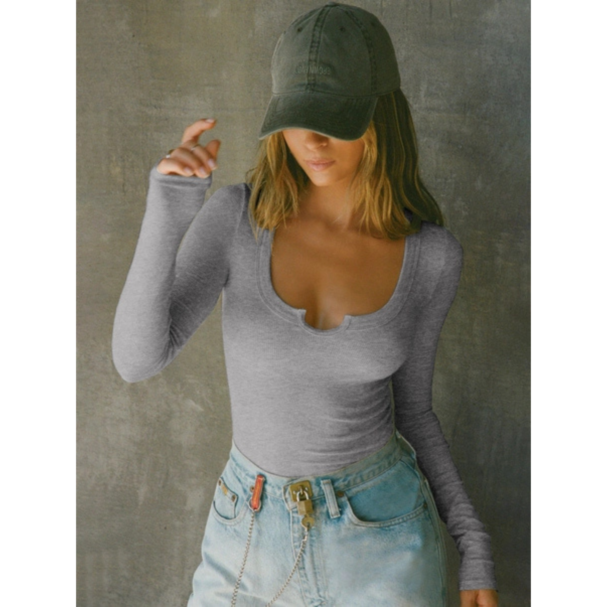Women's Slim Fit Ribbed Long Sleeve Top