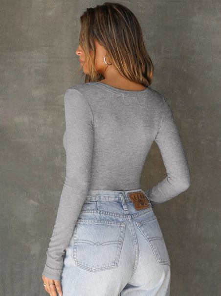 Women's Slim Fit Ribbed Long Sleeve Top