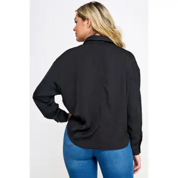 Plus Size Satin Twist Front Shirt