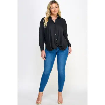 Plus Size Satin Twist Front Shirt